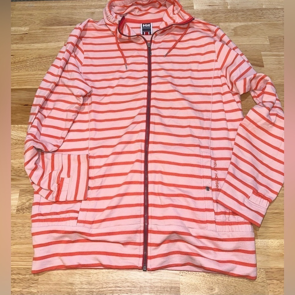 Helly Hansen Orange & Pink Striped Full-Zip Jacket L | High Neck | Cotton Blend - Picture 3 of 14